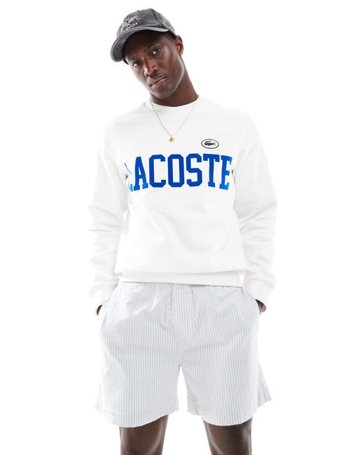 Lacoste White Unisex Large Branded Sweatshirt