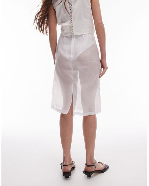 TOPSHOP White Organza Sheer Pencil Skirt