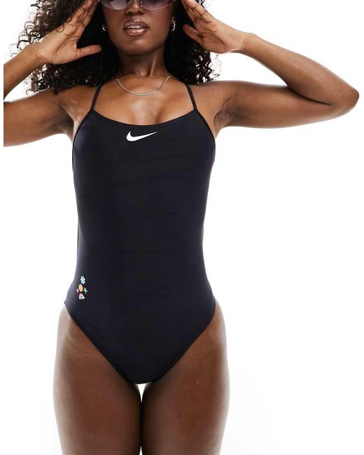Nike Black Hydrastrong Charms Adjustable Crossback Tight Fit Performance Swimsuit