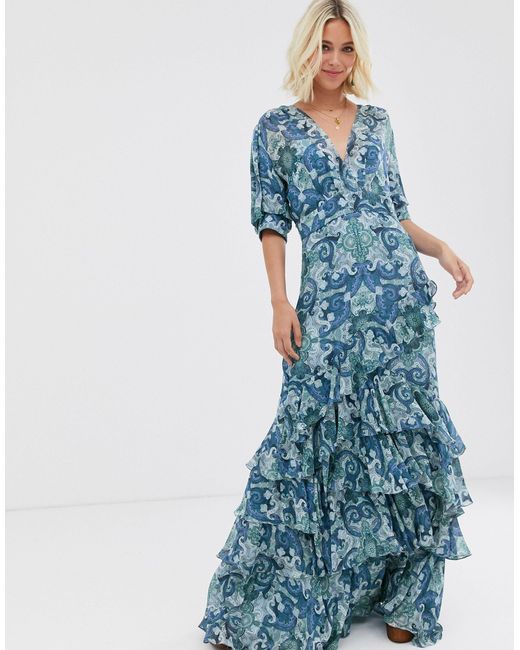 Forever New Blue Tiered Wrap Tie Maxi Dress