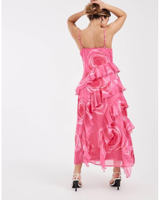 Vero Moda Pink Smilla Chiffon Cami Ruffle Detail Midi Dress