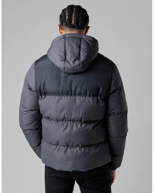 French Connection Blue Colour Block Hooded Puffer Jacket With High Neck for men