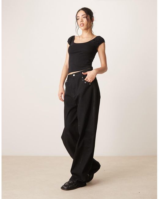 ASOS Black Puff Sleeve Sun Top