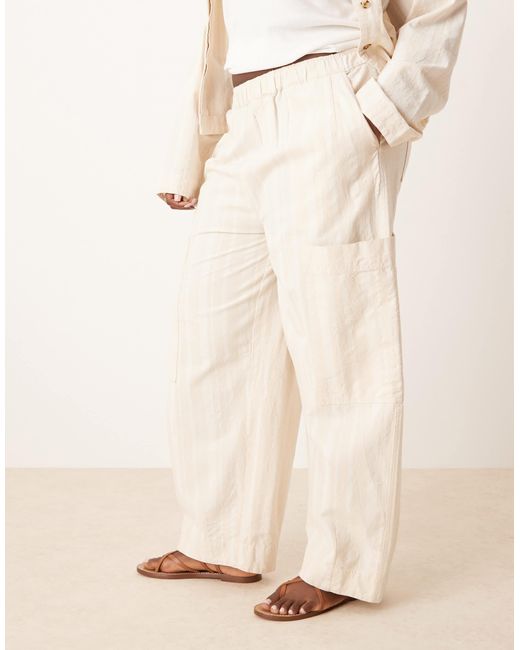 ASOS Natural Curve Cotton Barrel Leg Trousers With Utility Pockets Co-ord
