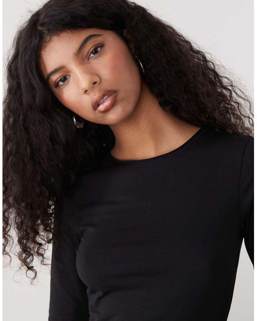 Weekday Black Slim Three Quarter Length Sleeve Top