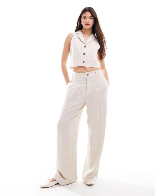 Pantalon large habillé en lin mélangé effet flammé - naturel Miss Selfridge en coloris White