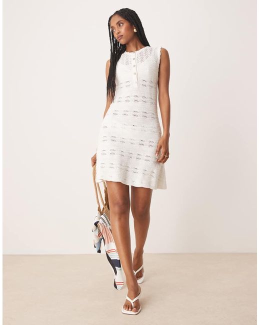 Nobody's Child White Mock Crochet Mini Dress