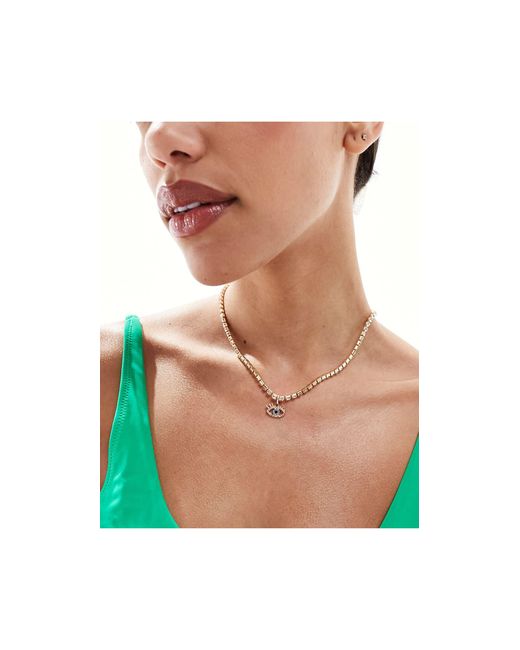 South Beach Blue Eye Embellished Chain Choker Necklace