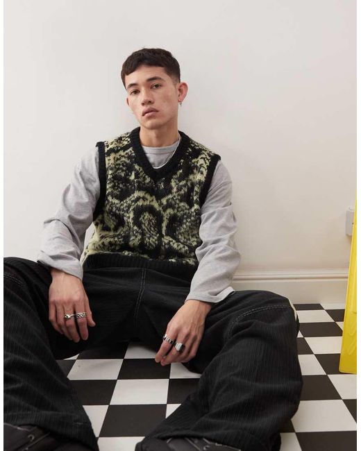The Ragged Priest Multicolor Ecru Brushed Knitted Vest for men