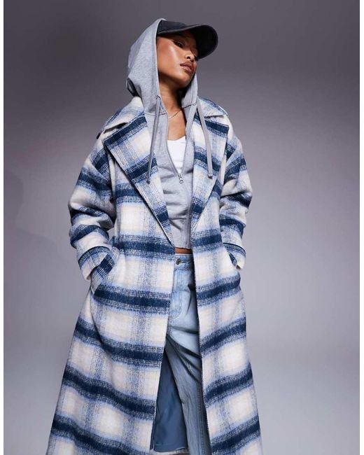River Island Blue Wool Blend Belted Coat