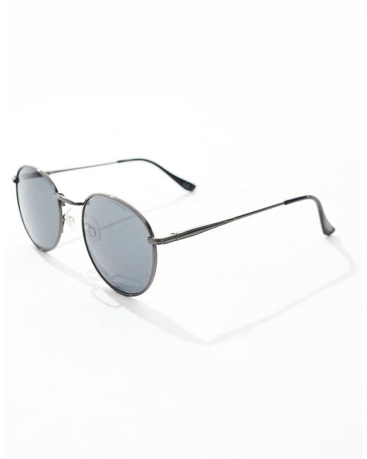 ASOS Gray Round 90S Sunglasses With Smoke Lens And Metal Frame for men