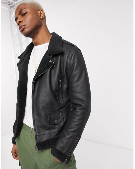 Bolongaro Trevor Black Shearling Leather Jacket for men