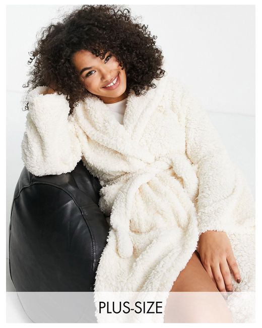 Loungeable White Plus Soft Sherpa Hooded Robe With Ears
