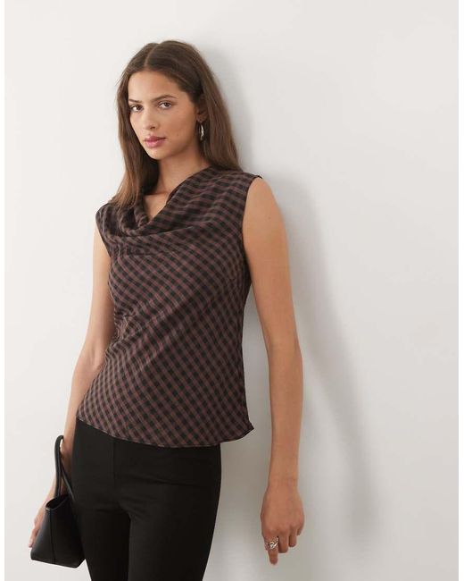 New Look Brown Drape Neck Detail Woven Top