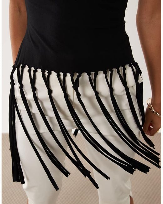 ASOS Black Tank Top With Tassel Fringed Hem