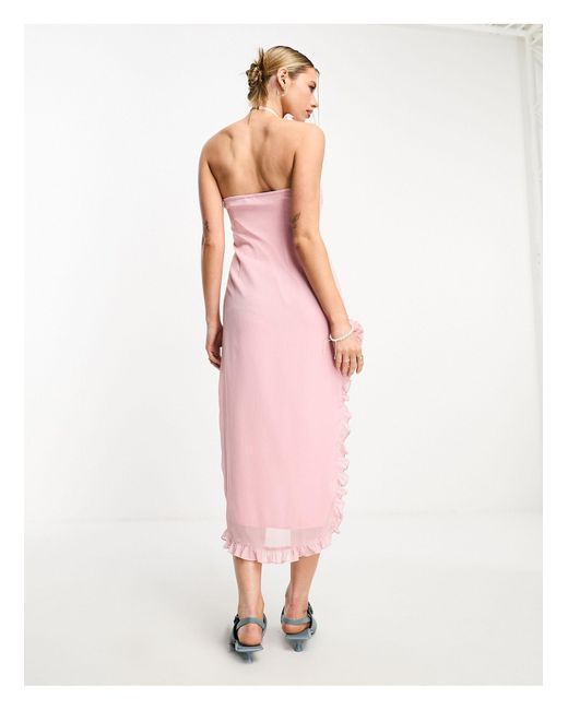 Motel Pink Corsage Detail Asymmetric Bandeau Mini Dress