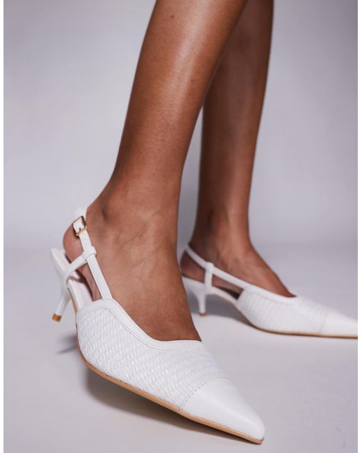Public Desire White Slingback Kitten Heel Sandals