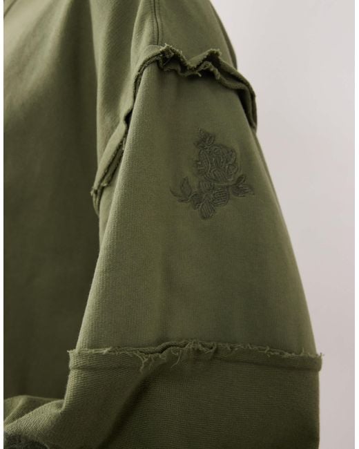 ASOS Green Zip Through Hoodie With Embroidered Flower Detail
