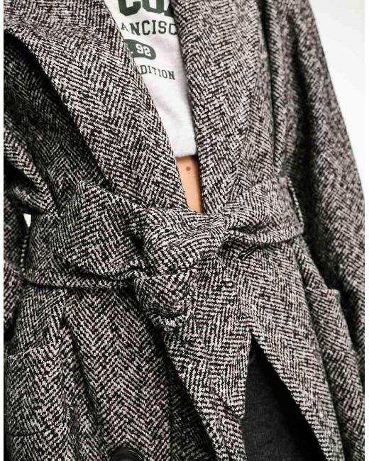 Miss Selfridge White Herringbone Maxi Wrap Coat