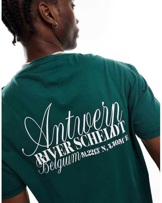 T-Shirt Squadrata Oversize Bosco Con Scritta "Antwerp" di Another Influence in Green da Uomo