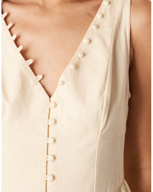 ASOS Natural V Neck Button Through Maxi Dress With Dropped Waist