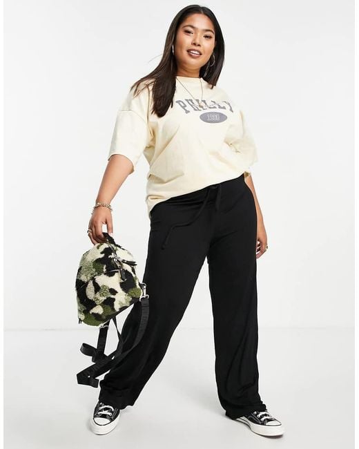 Yours Black Wide Leg Trouser With Drawstring Waist