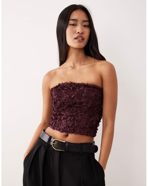 Vila Multicolor 3d Rose Applique Bandeau Top