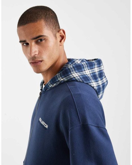 Hollister Blue Zip Up Hoodie With Contrast Hood for men