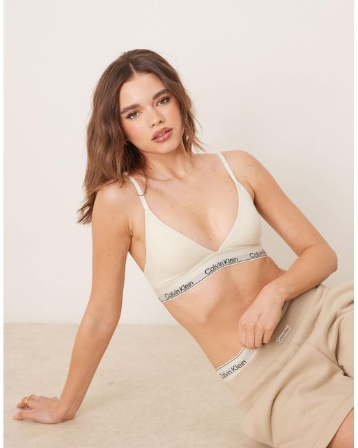 Calvin Klein Natural Modern Cotton Valentines Heart Monogram Triangle Bralette With Logo Taping