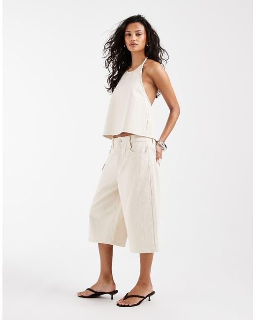 ASOS White Textured Denim baggy Bermuda Shorts