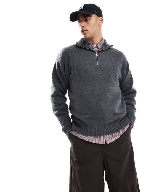 Pull en maille duveteuse à demi fermeture éclair - foncé Jack & Jones pour homme en coloris Gray