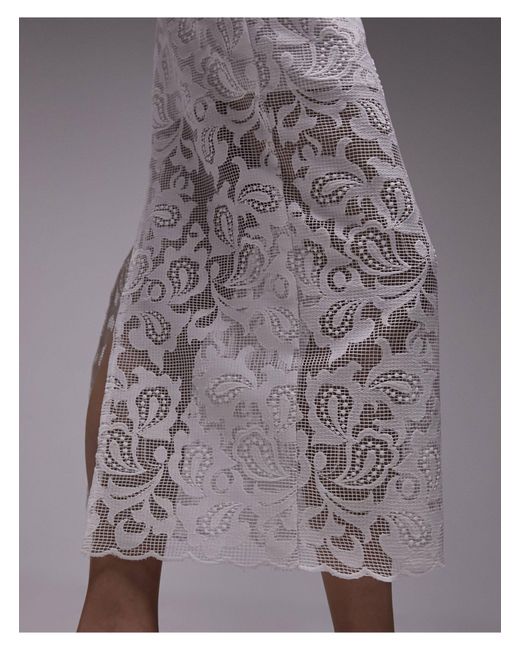 TOPSHOP Gray Co-ord Premium Lace Detail Midi Skirt