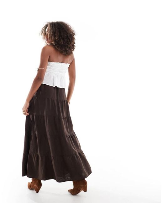 Cotton On White Haven Tiered Linen Blend Maxi Skirt