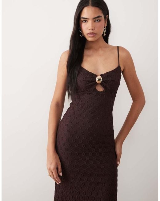 Bardot Brown Karla Cami Lace Mesh Gold Trim Midi Dress