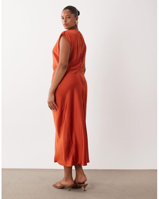 ASOS Red Asos Design Curve Satin High Neck Pleated Bodice Midi Dress