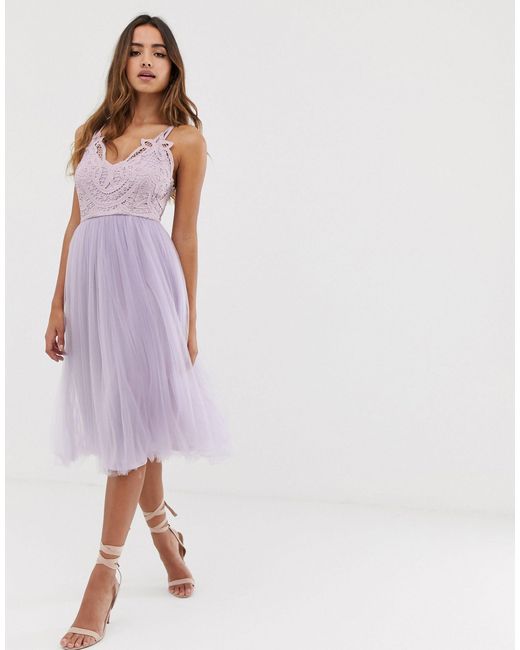 asos premium lace cami top tulle midi dress