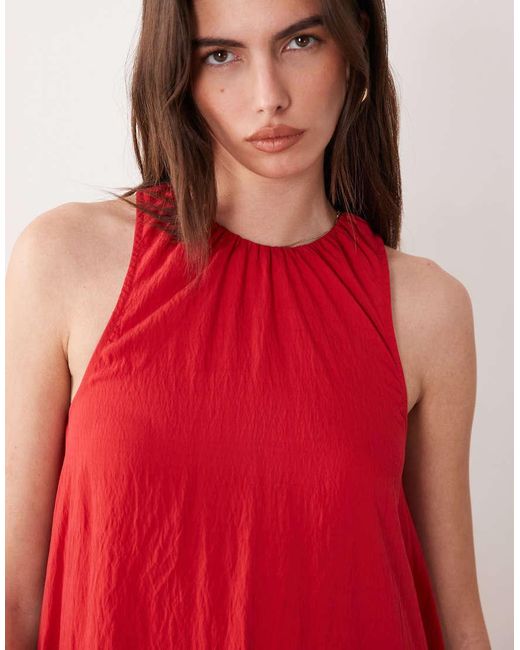 ASOS Red Techy Fabric Asymmetric Hem Volume Mini Dress