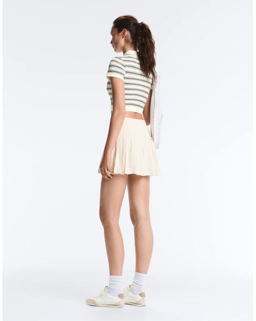Oysho White Striped Seamless Short-Sleeved Polo Shirt