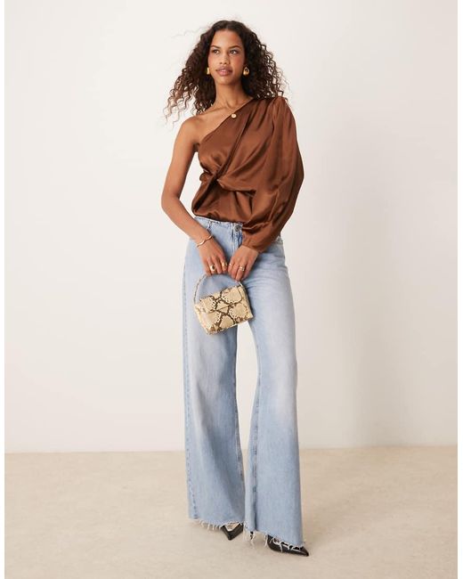 ASOS Brown One Shoulder Satin Wrap Bodysuit