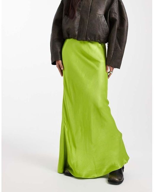 Miss Selfridge Green Satin Bias Bow Maxi Skirt