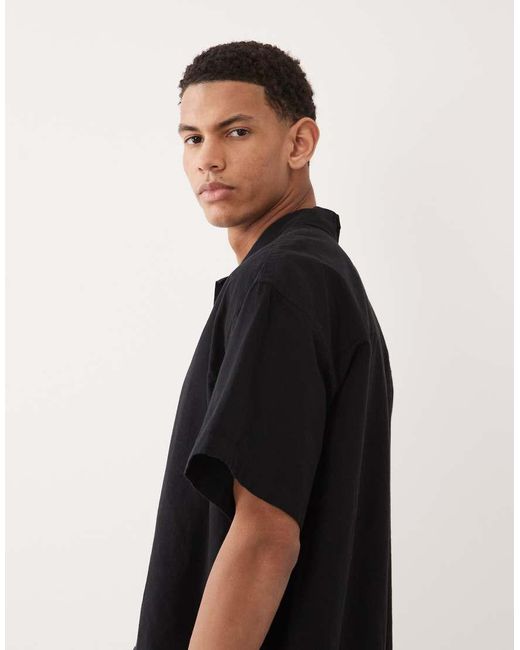 Jack & Jones Black Oversize Short Sleeve Linen Blend Shirt for men