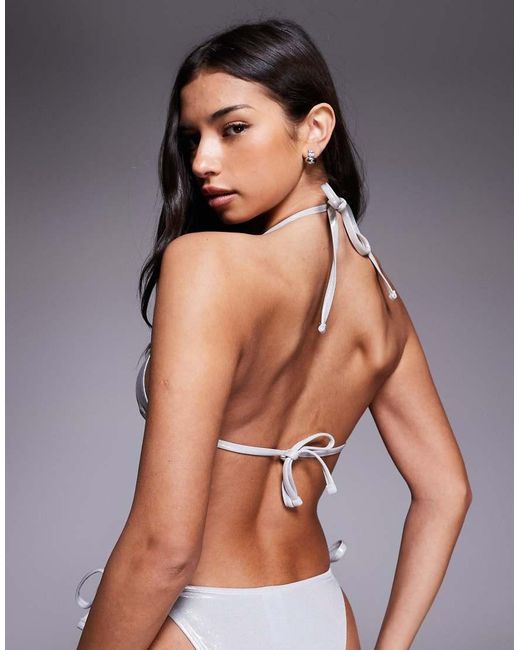 ASOS Blue Ori Metallic Triangle Bikini Top With Molten Hardware