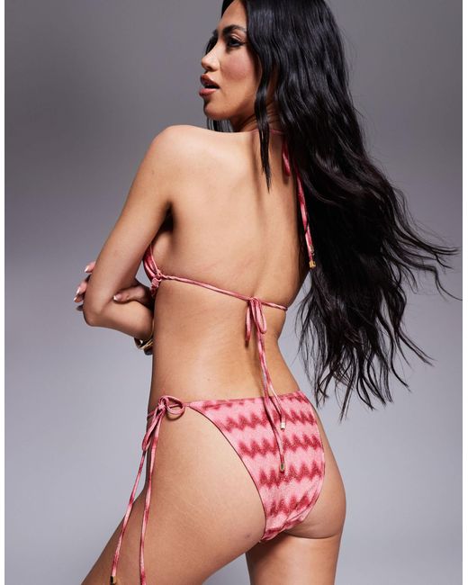 South Beach Red Chevron Glitter Tie Side Bikini Bottom