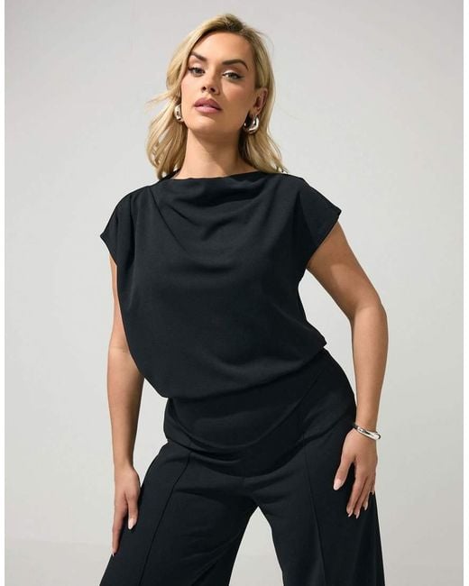 Yours Clothing Black Drape Shoulder Top