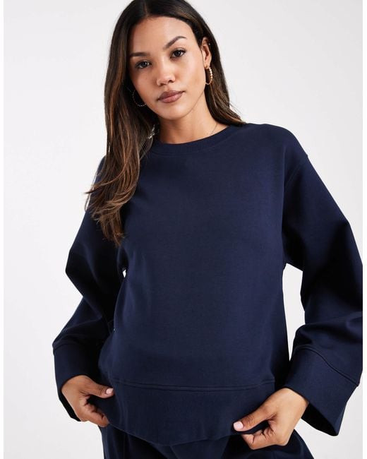 ASOS Blue Asos Design Maternity Interlock Oversized Crew Neck Top