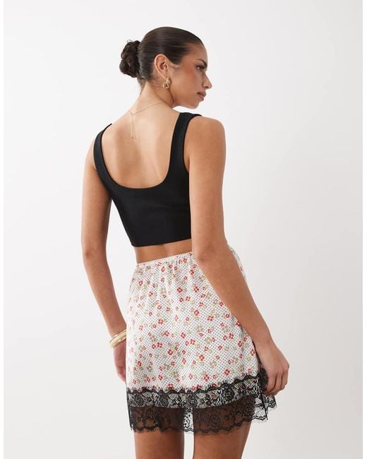 ASOS White Lace Trim Satin Mini Skirt