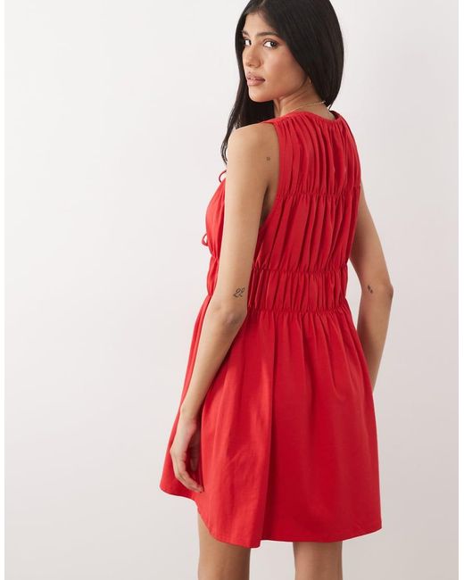 ASOS Red Shir Tie Front Mini Dress