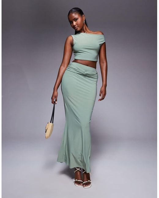 Missy Empire Blue Double Sculpted Slinky Knot Front Maxi Skirt Co-Ord
