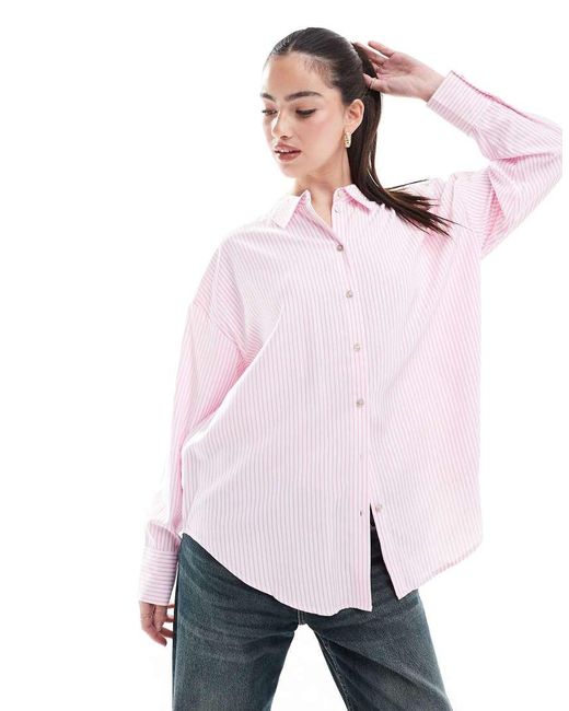 Vero Moda Oversized Gestreept Overhemd in het Pink