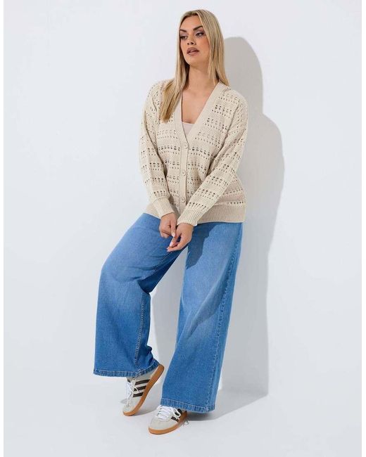 Yours Clothing Natural Crochet Balloon Sleeve Cardigan